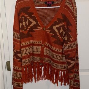 Rock in Roll Denim Orange Fringe Sweater